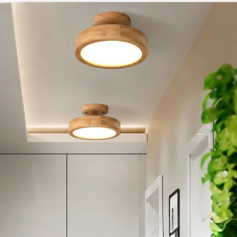 Nordic Solid Wood Circular  Lamp Aisle Entrance Hall Bedroom Hallway Bathroom Ceiling Living Room Decoration Led Lighting