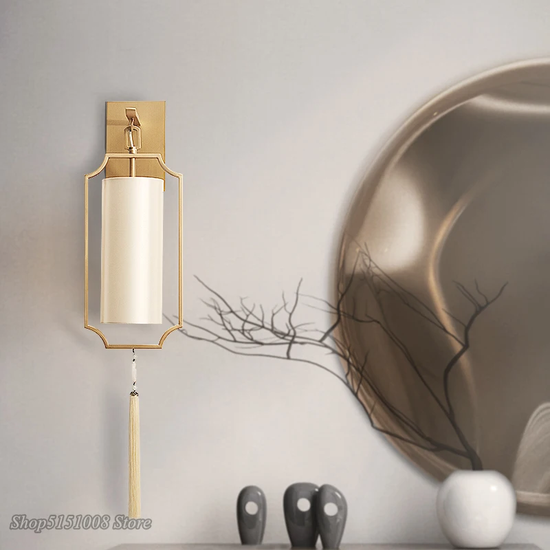 modern led wall lamps Chinese copper color wall lights minimalist designer model room living room hotel classical sconce lights