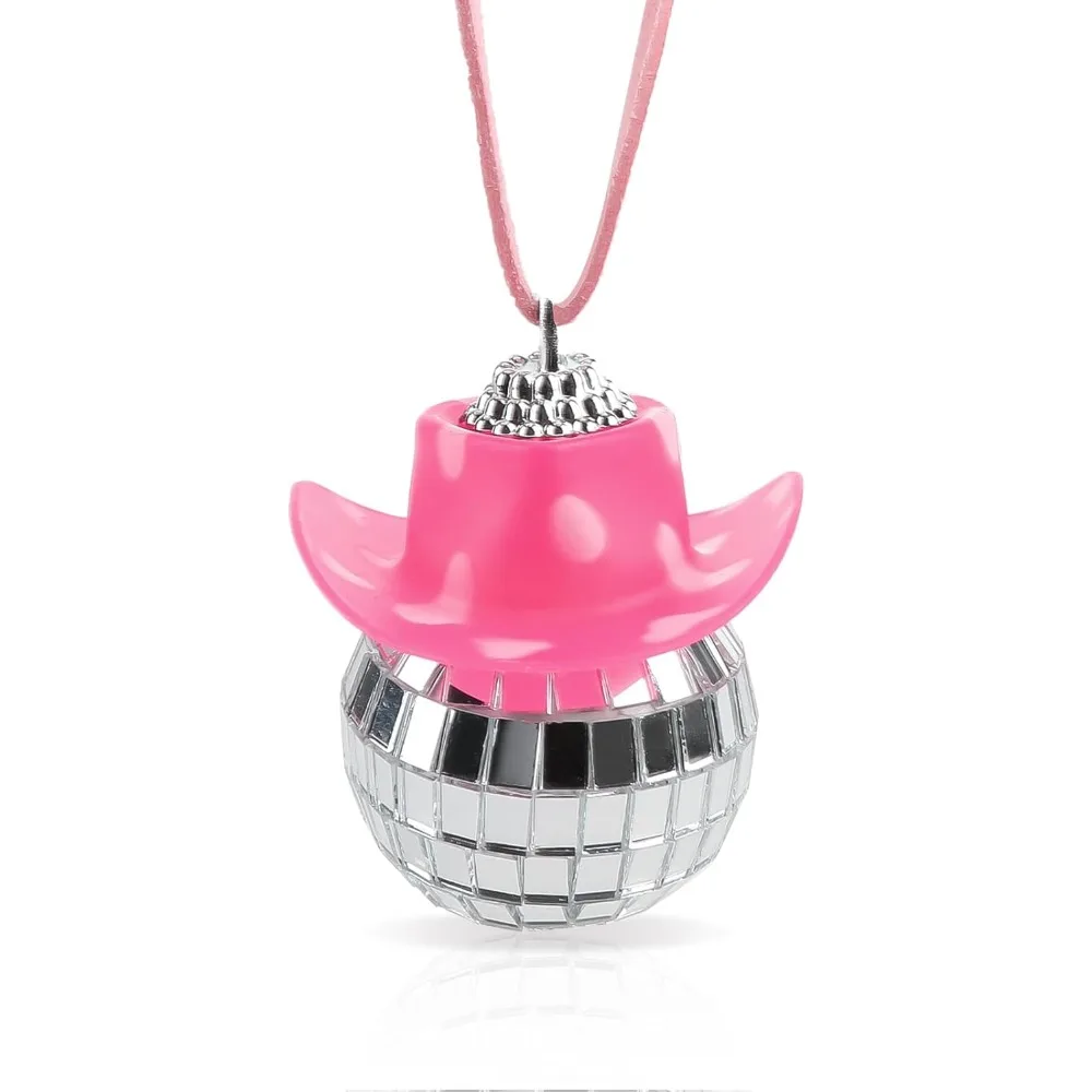 Disco Hanging Car,Cowboy Hat Pendant for Car Rear View Mirror, Car Rearview Mirror Pendant  Suv Automobile (Pink)