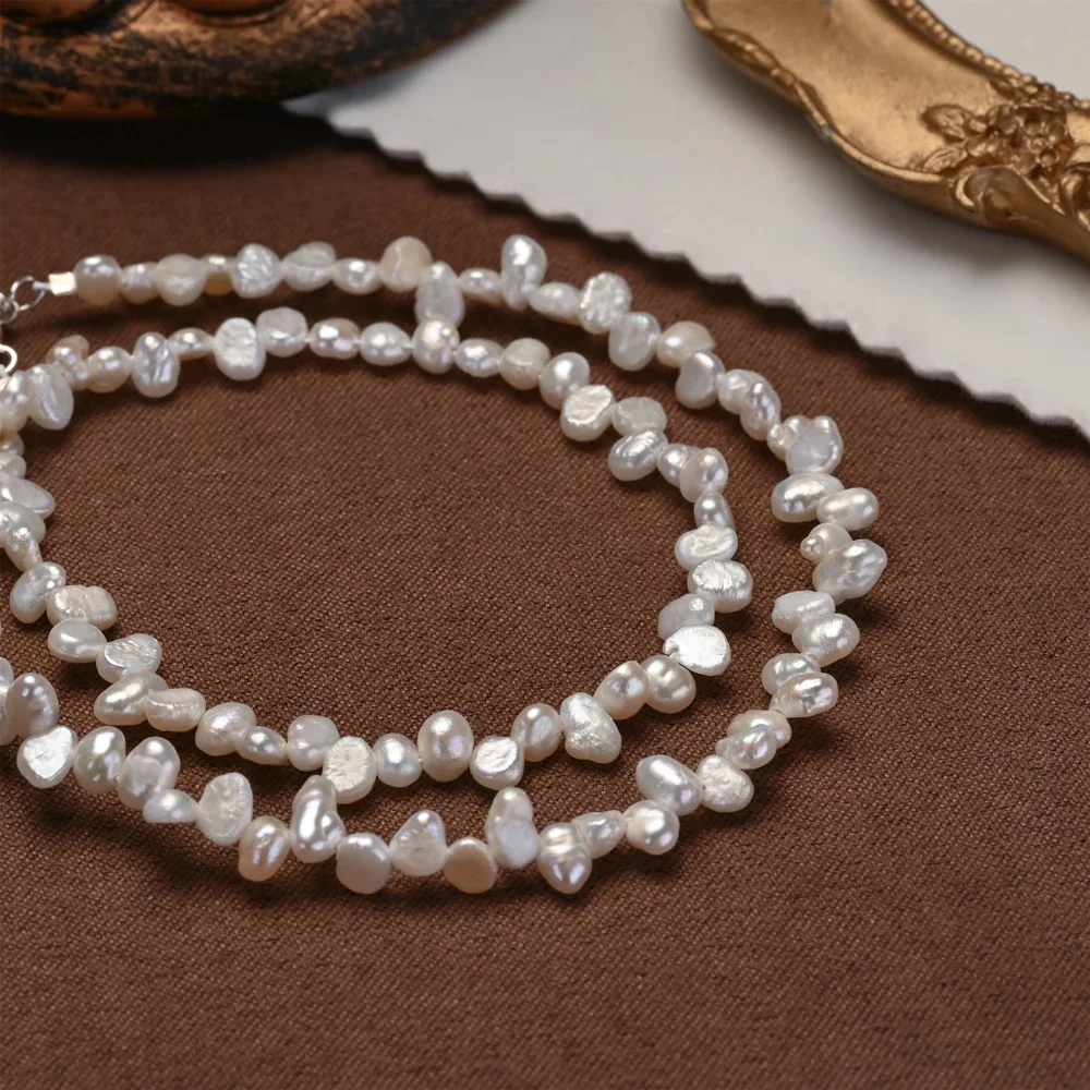 

Hengsheng 4-5mm Freshwater Pearl Necklaces Flower Pearl 38+4cm 925 Sterling Silver Collar Necklace for Women Jewelry Gift