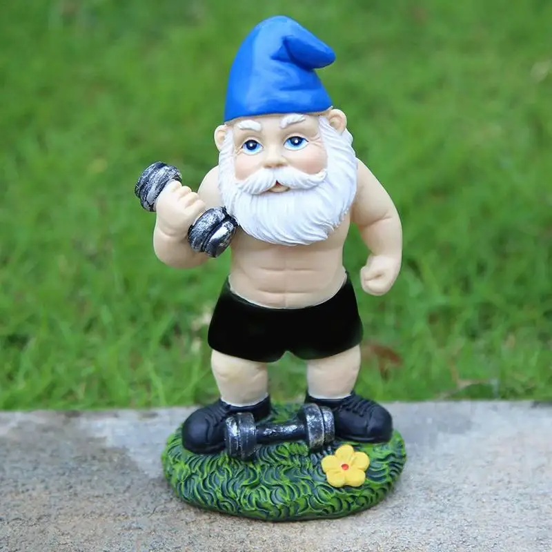 Garden Dwarfs Ornaments Dumbbell Weightlifting Gnome Sculpture Gnome Figurine Decoration For Gardens Courtyards Lawns Bedrooms