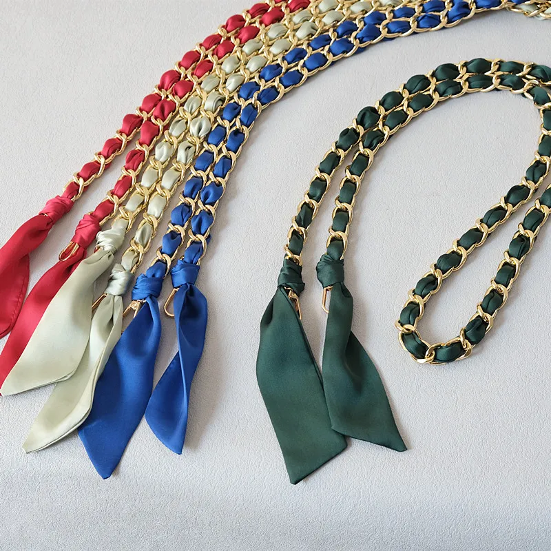 

New Fashion Spring Woman Handbag Accessory Chains Detachable Long Cross body Solid Silk Strap Women Luxury Chain Bag Handles