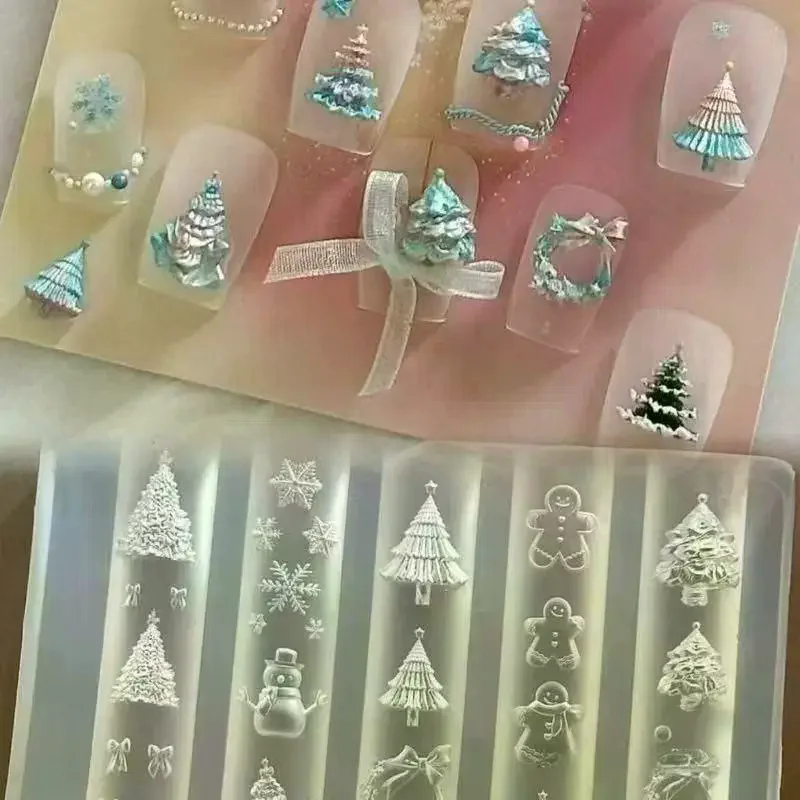 Kerst 3D siliconen nagel mallen - sneeuwpop boom elanden peperkoek man, DIY manicure decoraties voor salon thuis nail art design