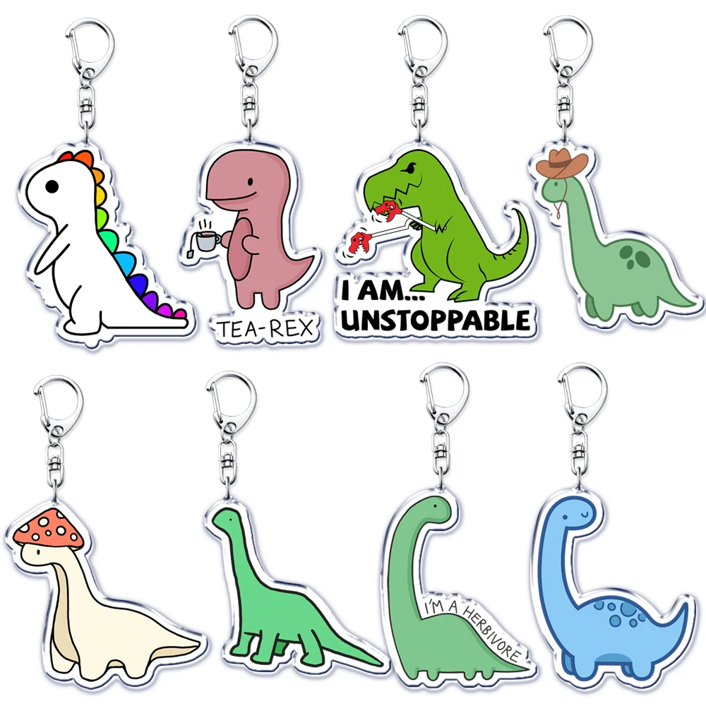 Cute Cartoon Dino Keychains Kawaii Dinosaur Tea Rex Trex Animal Keyrings for Accessories Bag Key Chain Ring Jewelry Fans Gifts