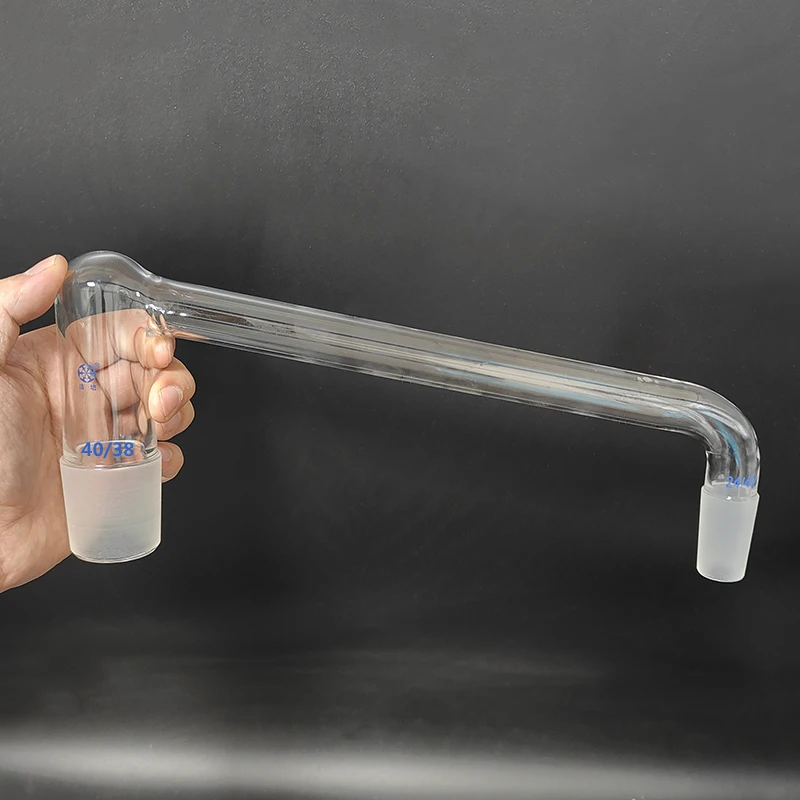 FAPE Glass bend for essential, 75°-105° bent, Standard ground mouth 40/38+24/40, Distillation elbow, Distillation head