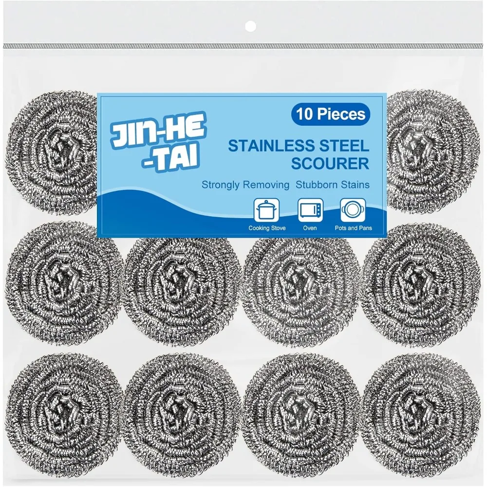

10 Pack Stainless Steel Scrubber, Steel Wool Srubber for Scouring Stubborn Messes from Pots and Pans, Stoves,Broiler Racks,Grill