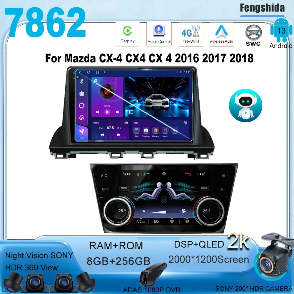 

Car radio For Mazda CX-4 CX4 CX 4 2016 2017 2018 Car Radio Multimedia Player QLED Screen GPS Navigation Auto Carplay WIFI+4G BT