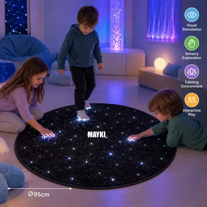 LED Rechargeable Touch Vision Fiber Optic Starlight Mat Sensory Floor Fiber Optic Star Carpet for Multi-Sensory Rooms