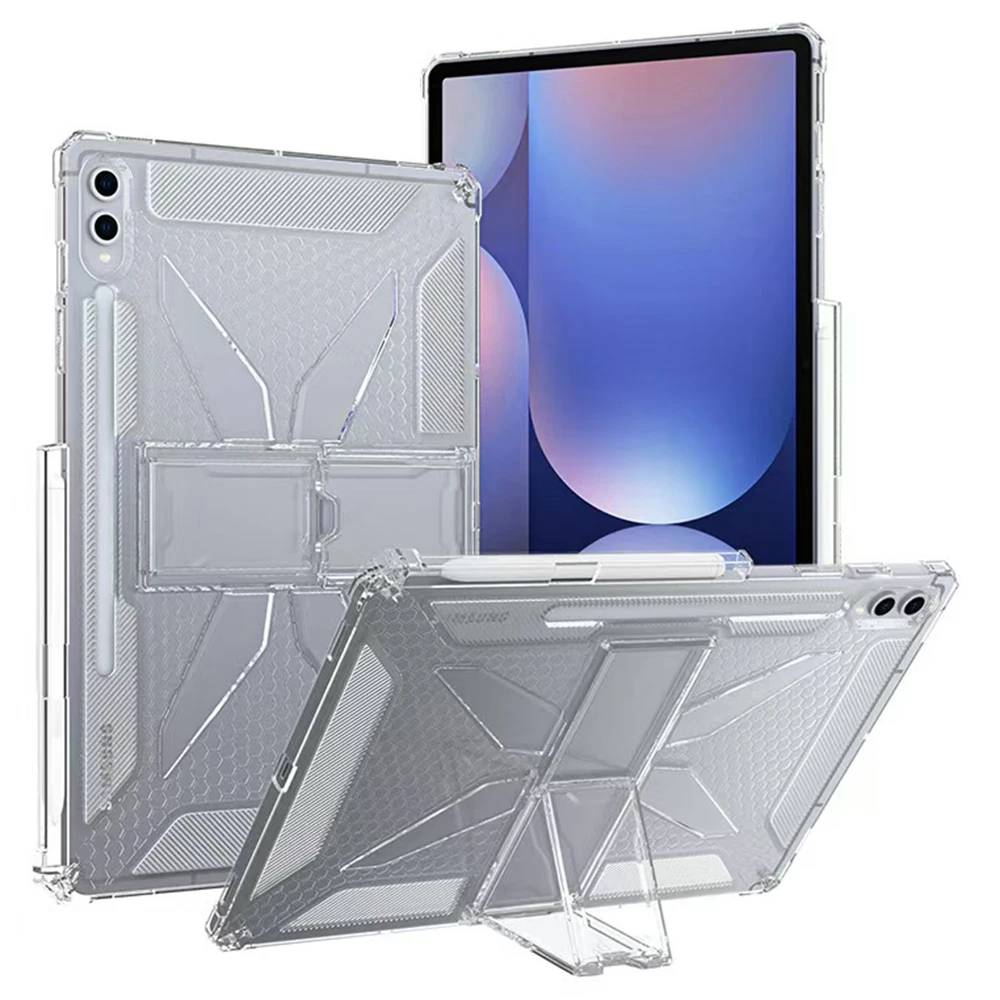 

For Samsung Galaxy Tab S10+ / S9+ Clear Case Kickstand Shockproof TPU + PC Tablet Cover with Pen Slot