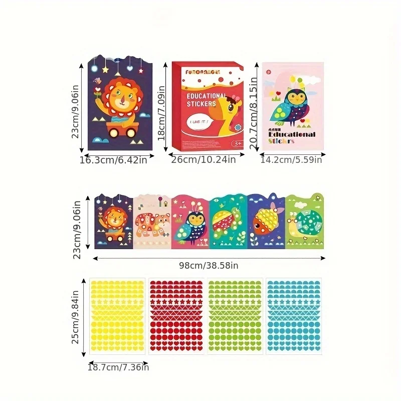 Animal dos desenhos animados DIY Sticker Set for Kids, Kit Educacional Geométrico Artesanato, Diversão Criativa, Arte do Jardim de Infância, 3 a 6 Anos, 1 Conjunto