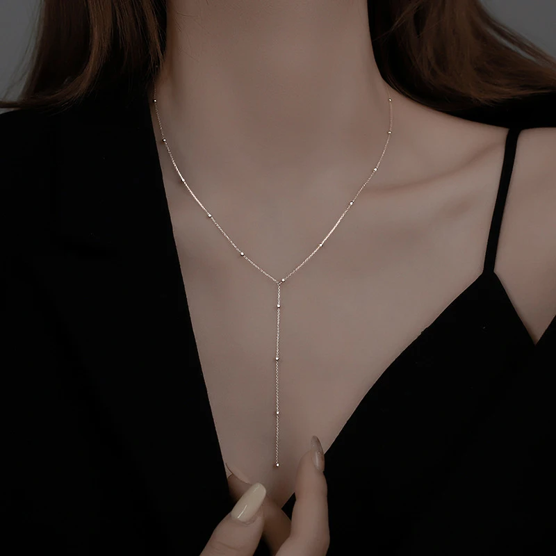 GANPUP Exquisite Perlenbesetzte Y-förmige Lange Anhänger-Halskette für Damen, Modische Neue 925 Versilberte Halskette, Schmuckgeschenk für Partys – Detail 7