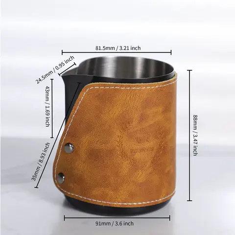 450ml Milk Steaming Frothing Pitcher Stainless Steel Non-Stick Milk Jug Pull Flower Cup With Anti scalding Leather Case