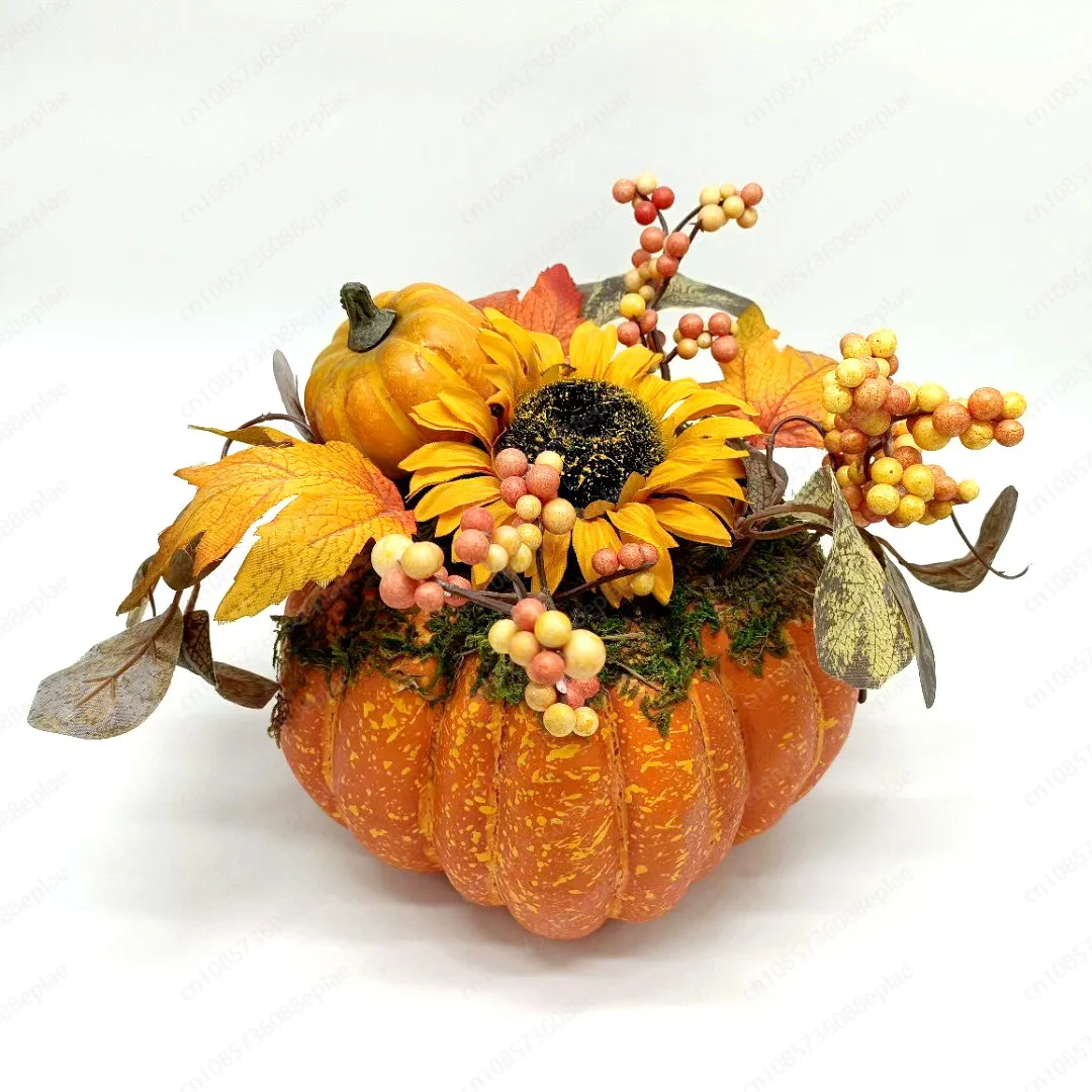 New Harvest Festival Halloween Autumn Decoration Props Maple Leaf Sunflower Simulation Pumpkin Tabletop Ornament