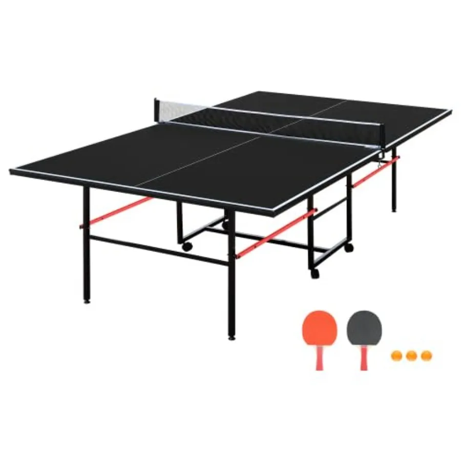 

9×5 FT Black Professional Indoor/Outdoor Foldable Ping Pong Table with Waterproof Net for Adults/Teens2 Paddles and 3 Balls- Si