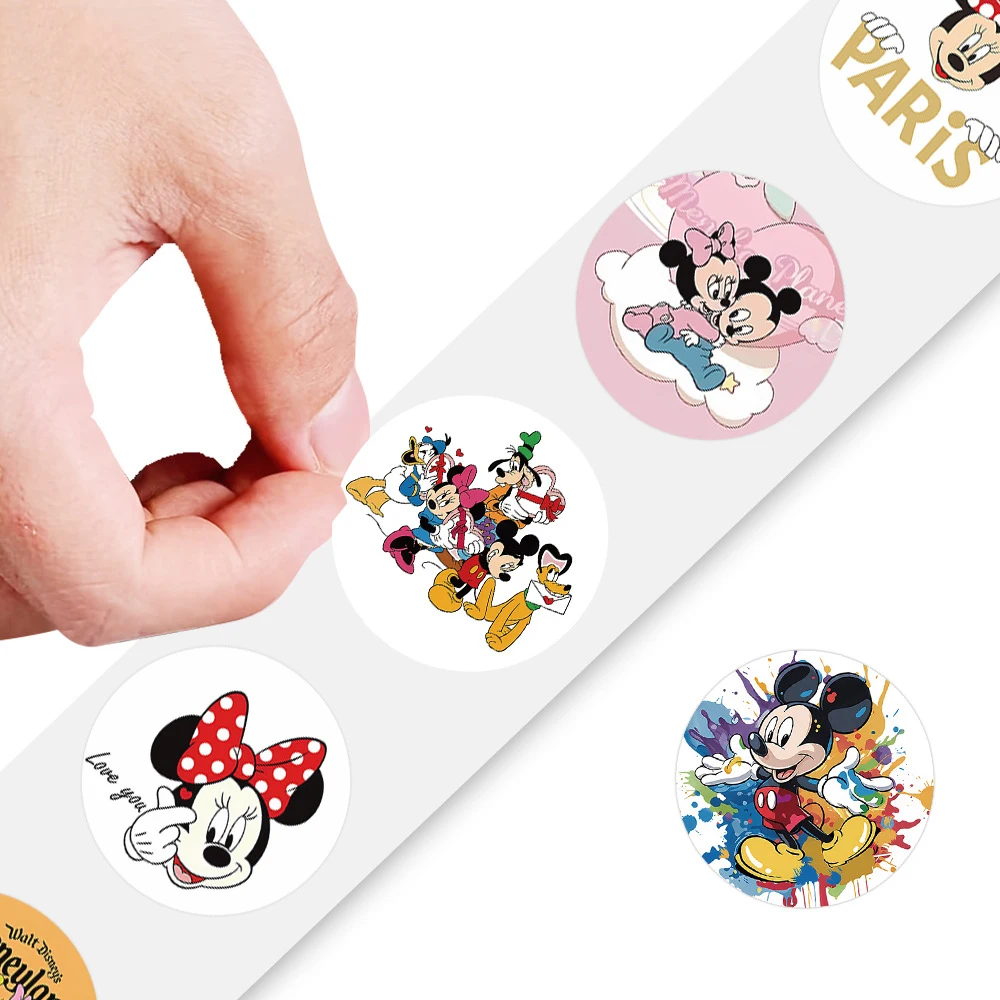 500 stks/rol Disney Anime Mickey Mouse Afdichting Stickers Leuke Minnie Donald Duck Cartoon Decals Telefoon Notebook Gitaar Sticker Speelgoed