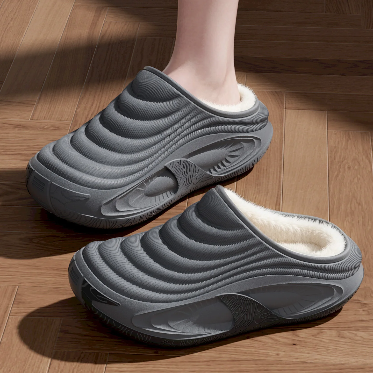 Wasserdichte Winter-Hausschuhe für Damen und Herren, warm, mit Plüschfutter, rutschfest, strapazierfähig, mit dicker Sohle, für den Innen- und Außenbereich. – Detail 4
