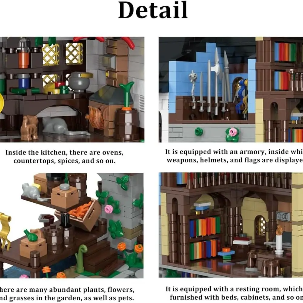 Zestaw budynków dla dorosłych, przedstawiający centrum wioski wikingów, 3867 elementów, architektoniczna zabawka do kreatywnych zabaw.