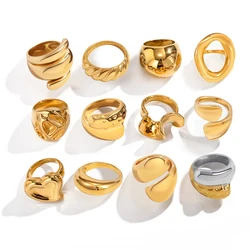 Fashion Stainless Steel 18K Gold Plated Waterproof Anti fade Chunky Dome Ring Geometric Index Finger Ring Unisex Jewelry