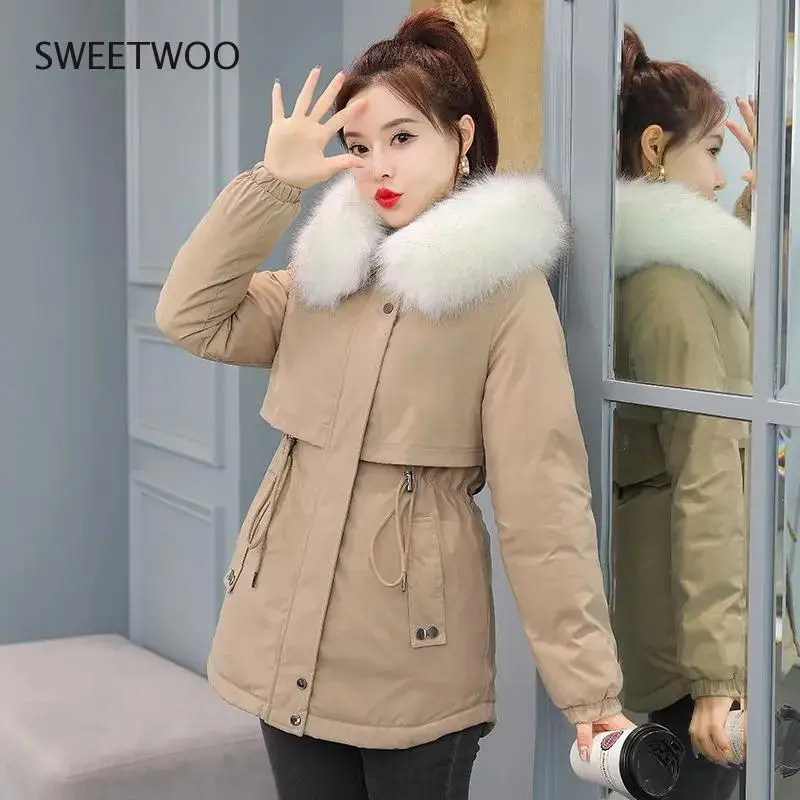 

2021 New Fashion Parka Long Coat Winter Jacket Women Clothing Wool Liner Hooded Parkas Slim with Fur Collar Warm Snow Wear Coat