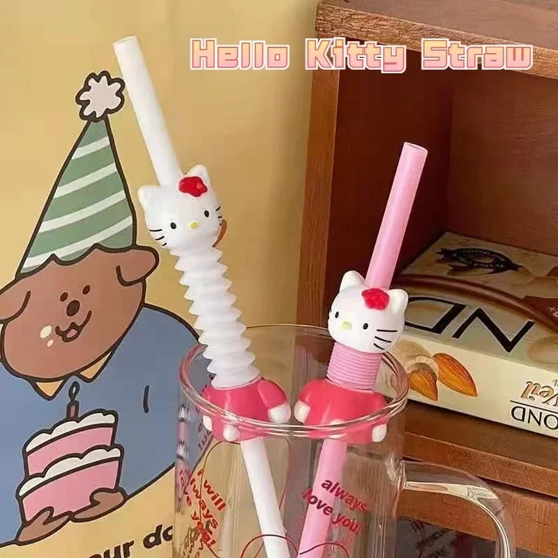 

Sanrio Hello Kitty Straw Anime Cartoon Cute Creative Retractable Reusable Food Grade Straw Kawaii Party Supplies Decoration