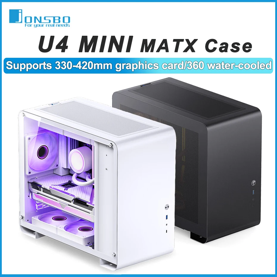 JONSBO U4 Mini Black/White MATX Case Transparent Tempered Glass For 330-420mm Graphics Cards 360 Water Cooling Computer Chassis