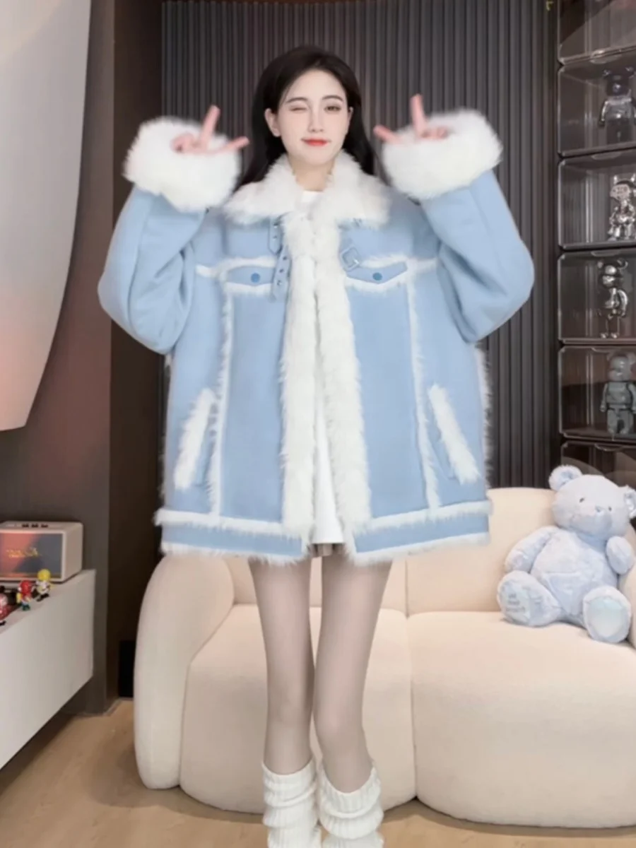 

Spring Sle Faionable Cotton Jaet Women's Blue Patchwork Coat Sweet Cute Girl's Clothing Commute Loose Fit Long Sve