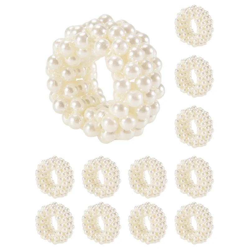 Napkin Ring 12-Piece Set, White Pearl Wedding Napkin Buckle Table Decoration Highly Recommended
