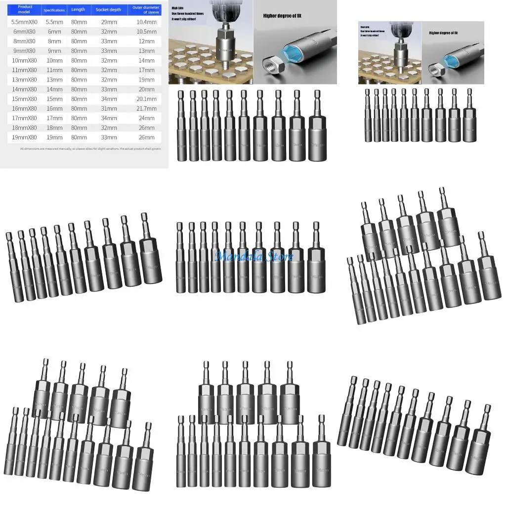 

U2JC Power Nut Driver Drill Bit Tool Set 1/4inch Shank Driver Hexagonal Socket Wrench Screw Socket Extension for Power Tool