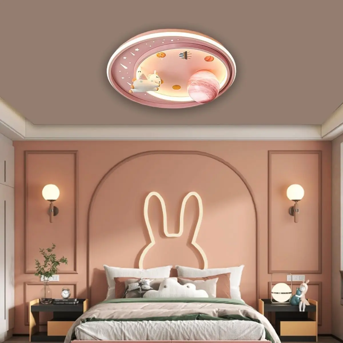 Dimmable LED Ceiling Light with Remote Control, Cartoon Unicorn Design for Kids Bedroom and Living Room