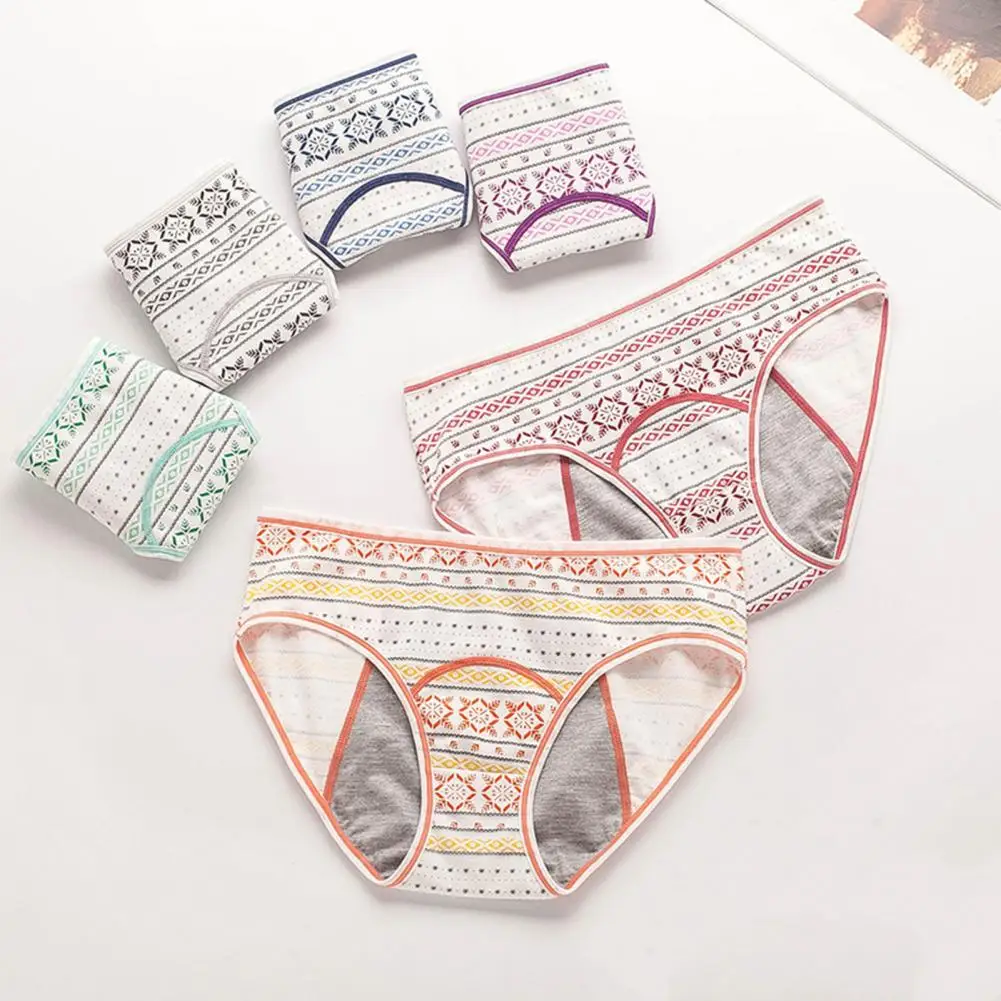 Period Panties High Waist Geometric Print Period Leakproof for Women Elastic Underwear with High Absorbency Prevents for Wear