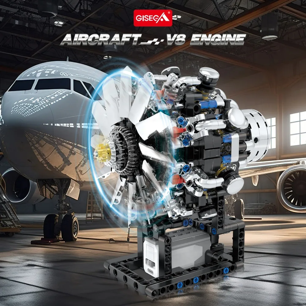 

G8910 558 шт. авиационный двигатель V8, двигатель внутреннего сгорания, строительные блоки, модель игрушки, образовательный комплект STEM для детей и взрослых