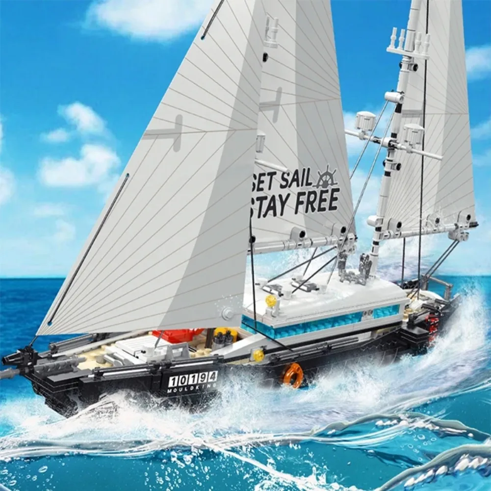 Mold King 10194 10190 Barca a vela Modello di nave Twin-Mast Building Blocks Block Kit di mattoni STEM Giocattoli educativi Oceano per i bambini