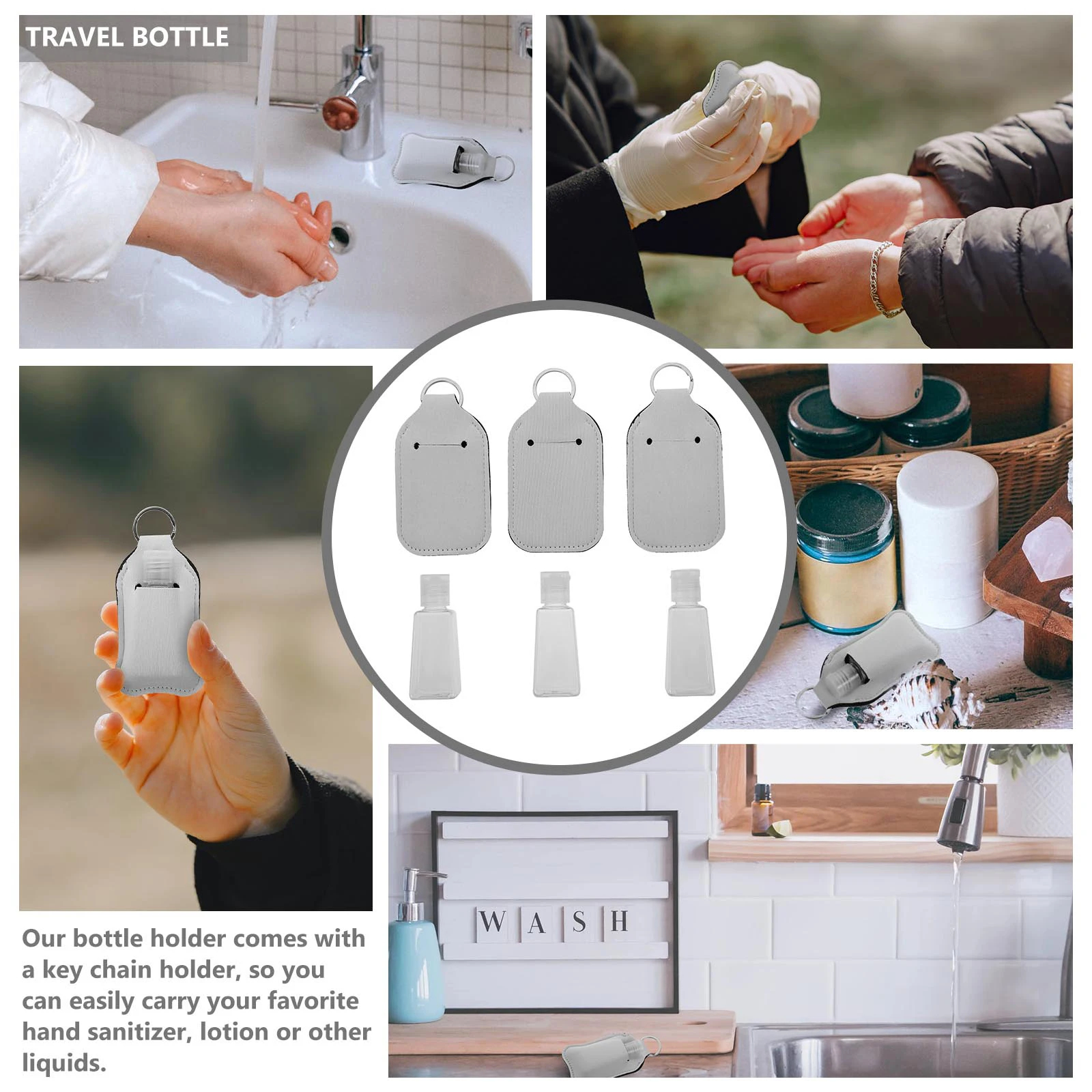 

Refillable Hand Bottle Cover Keychain Holder Portable Liquid Containers Premium Rubber Protective Case for Daily Carry