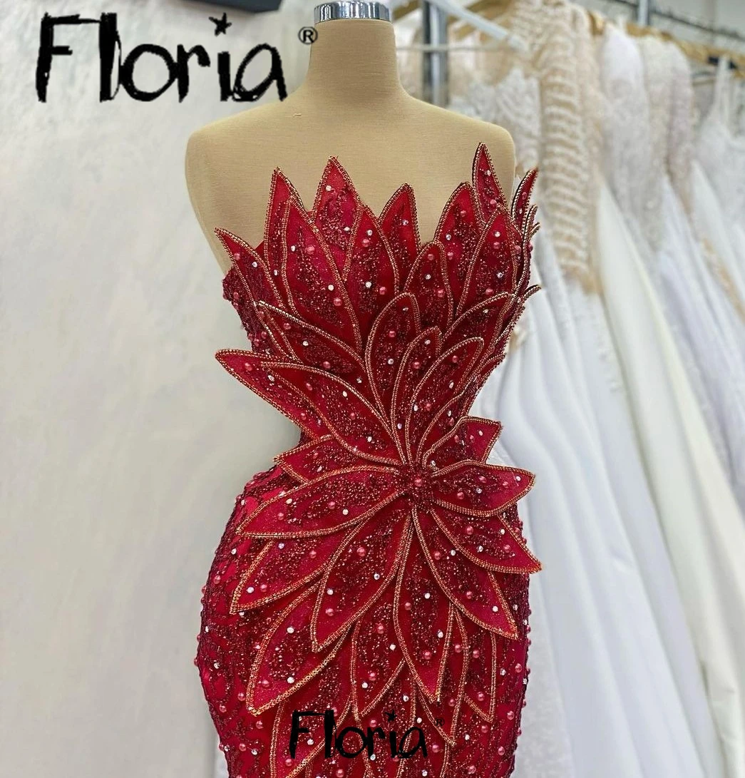 Robe Soirée Female Red Engagement Party Dress 3D Flowers Leaf Shaped Formal Occasion Dresses Wedding Ceremony Dress Custom