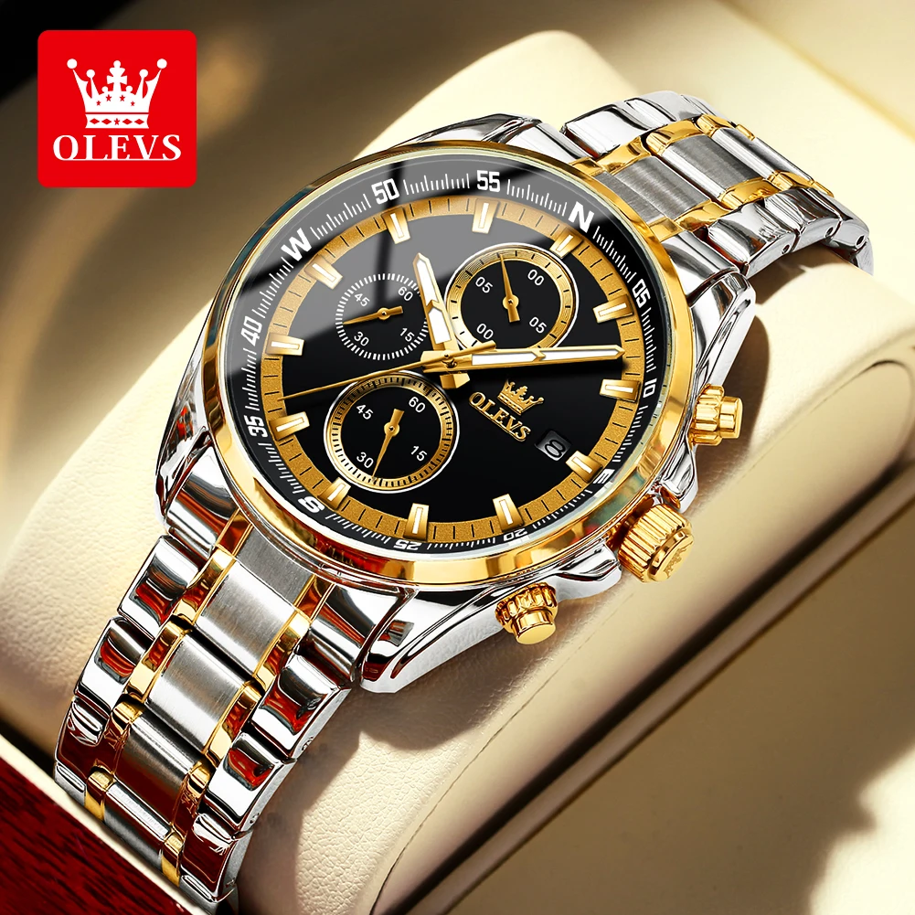 OLEVS Men\'s Watches Casual Fashion Original Quartz Watch for Man Stainless Steel Waterproof Luminous Chronograph Date 2023 New