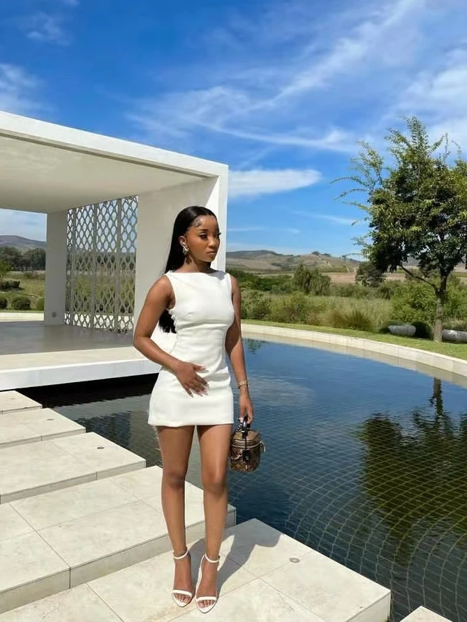 Wilirl Faionable Ins Sle Personali ort Svel round Ne Bodycon Dr Summer New Pure Color High Waist ort D...