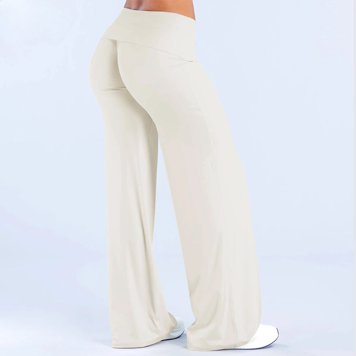 Women Fold Over High Waist Yoga Pants Soft Stretch Wide Leg Trousers Casual Loose Fitness Workout Flare Pants Activewear Gym