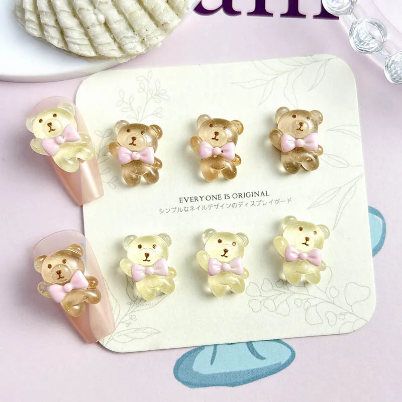 Ours de Ballet en résine 3D Kawaii, 30 pièces, breloques pour ongles, nœud Transparent, ours en peluche, accessoires de décoration pour Nail Art, artisanat de manucure à faire soi-même