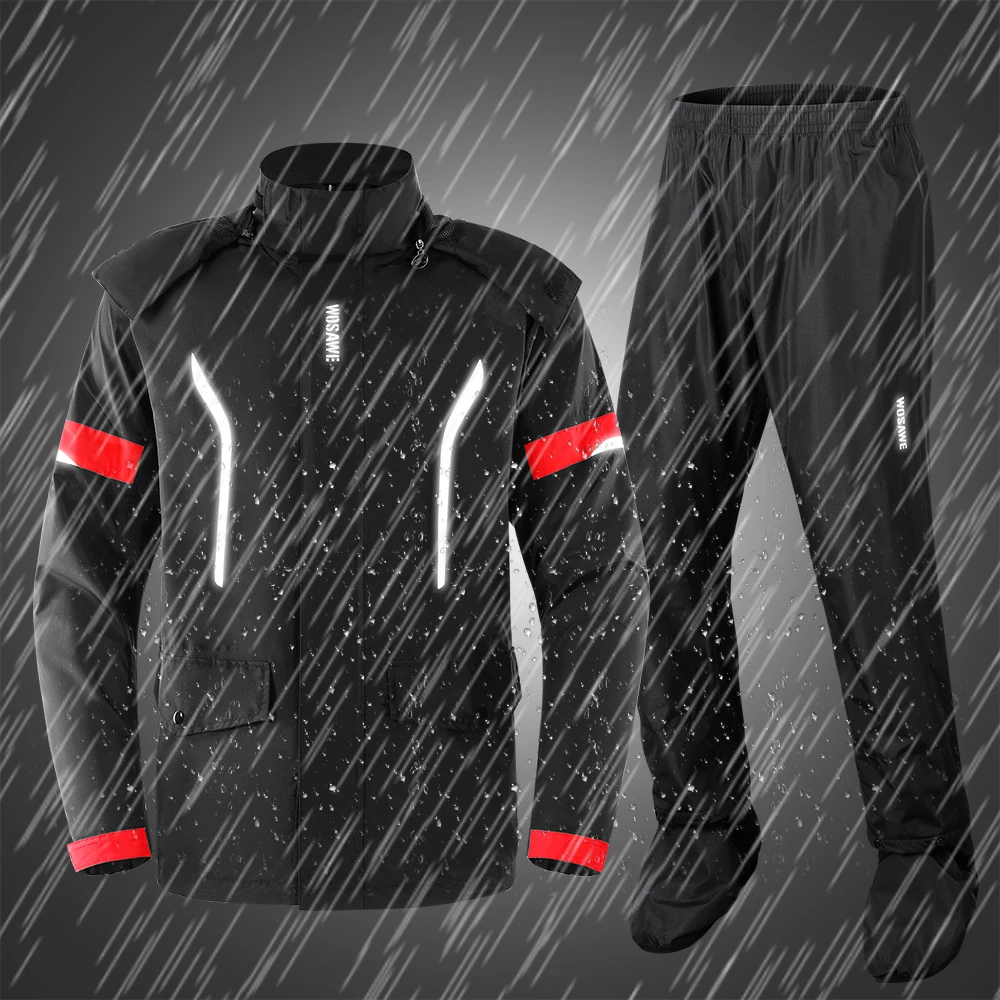 WOSAWE Cycling Waterproof Clothing Rainy Days Ultra-thin Raincoat Rain Pants Set Motorcycle Breathable Reflective Rain Coat