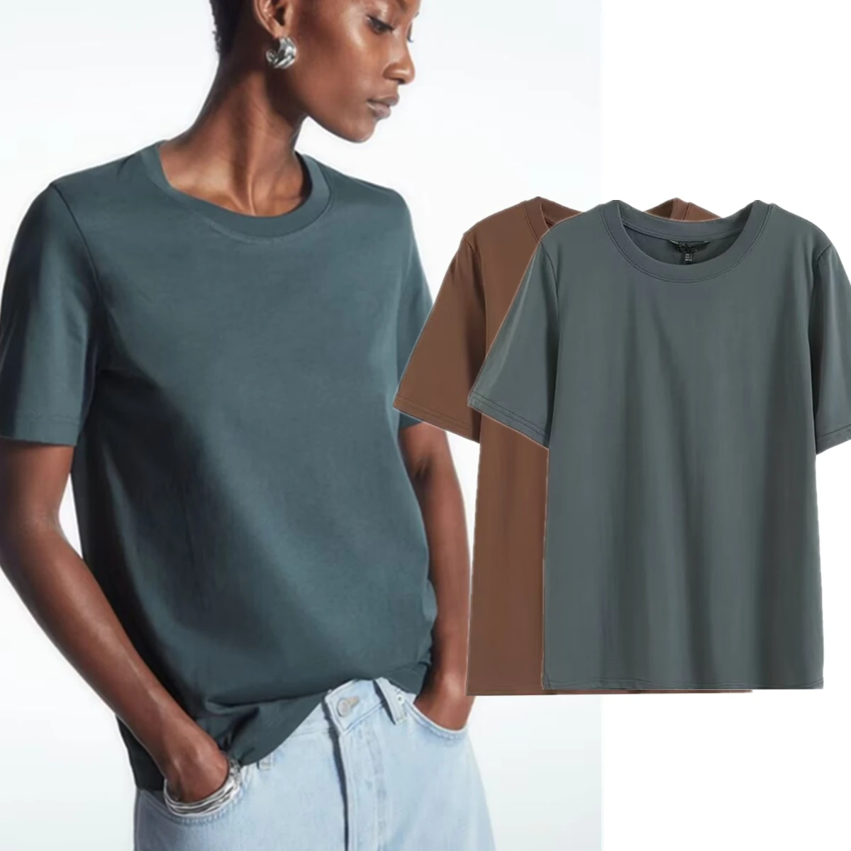 Maxdutti Basic Short Sleeve Straight Fit Ladies Round Neck T-shirt Women Nordic Minimalist Solid Color Tshirts