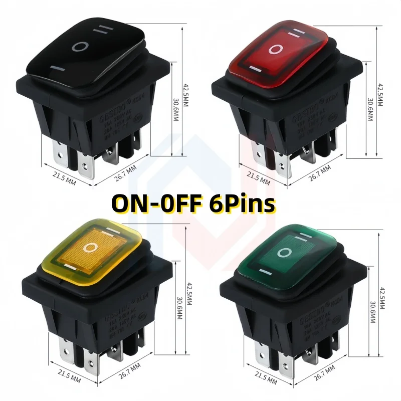 30x22mm Heavy Duty Waterproof Rocker Switch 12V Red LED 220V Light Illuminated 16A 250VAC KCD4-201 DPST Switch 4pin 6Pins
