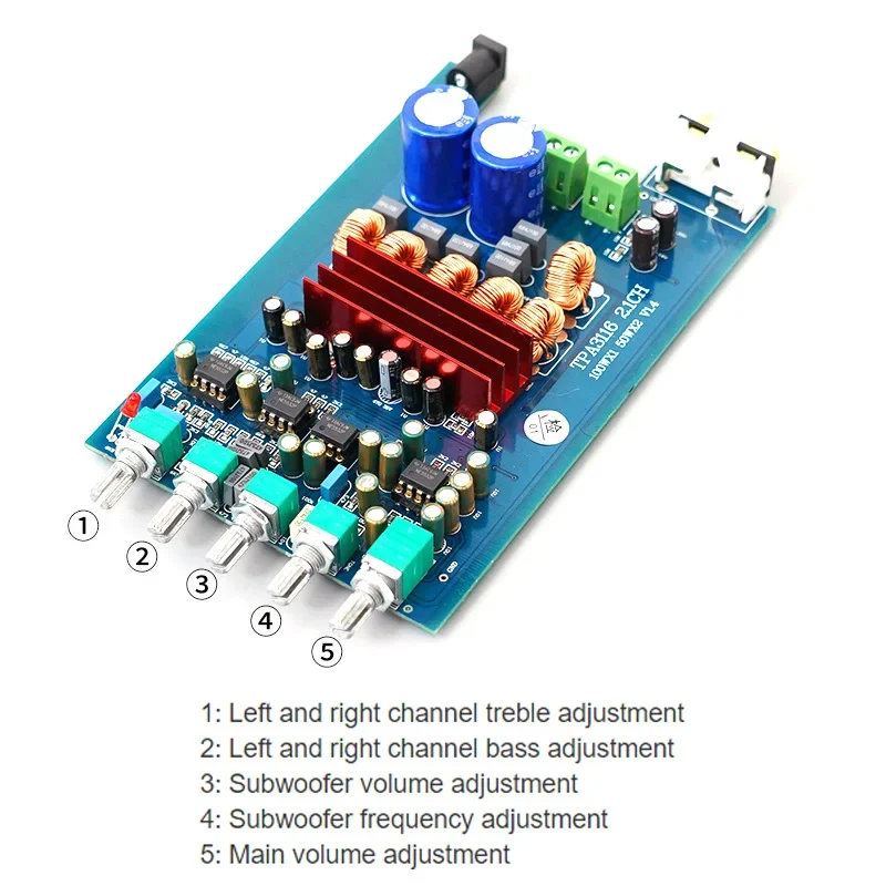 Papan penguat daya Digital, papan Audio penguat Subwoofer Bluetooth 100 daya tinggi 50w X 2 + 2.1 w Channel 5.0