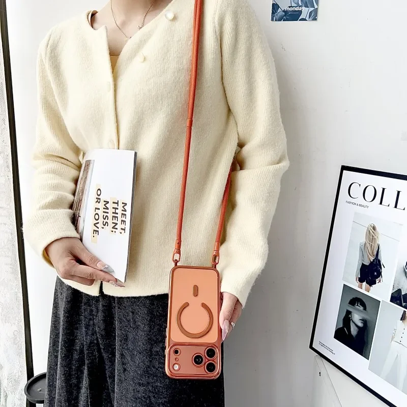Magnetische Lanyard-Hülle für iPhone 17 Pro Max 14 13 15 16 Plus 17P Original Stoßfeste Crossbody-Halskordel-Hülle mit weichem, transparentem Cover – Detail 3