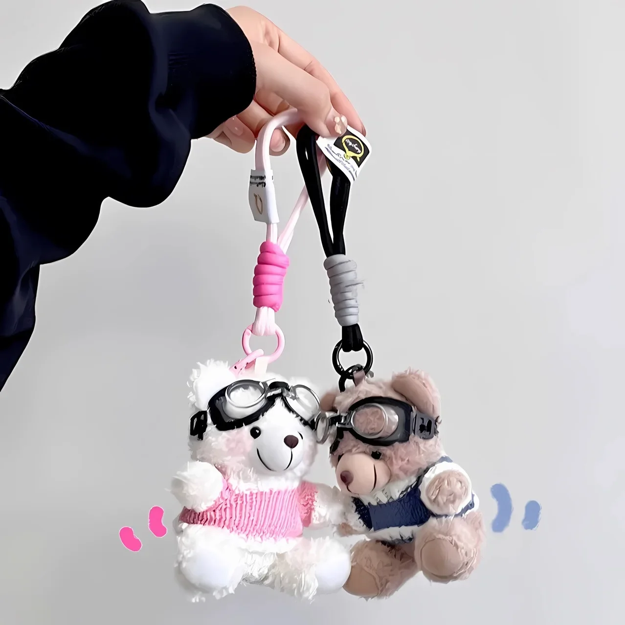 Cute Cartoon Small Bear Keychain Plush Brown Bear with Lovely Glasses Fashionable Bag Pendant Couple Keyrings
