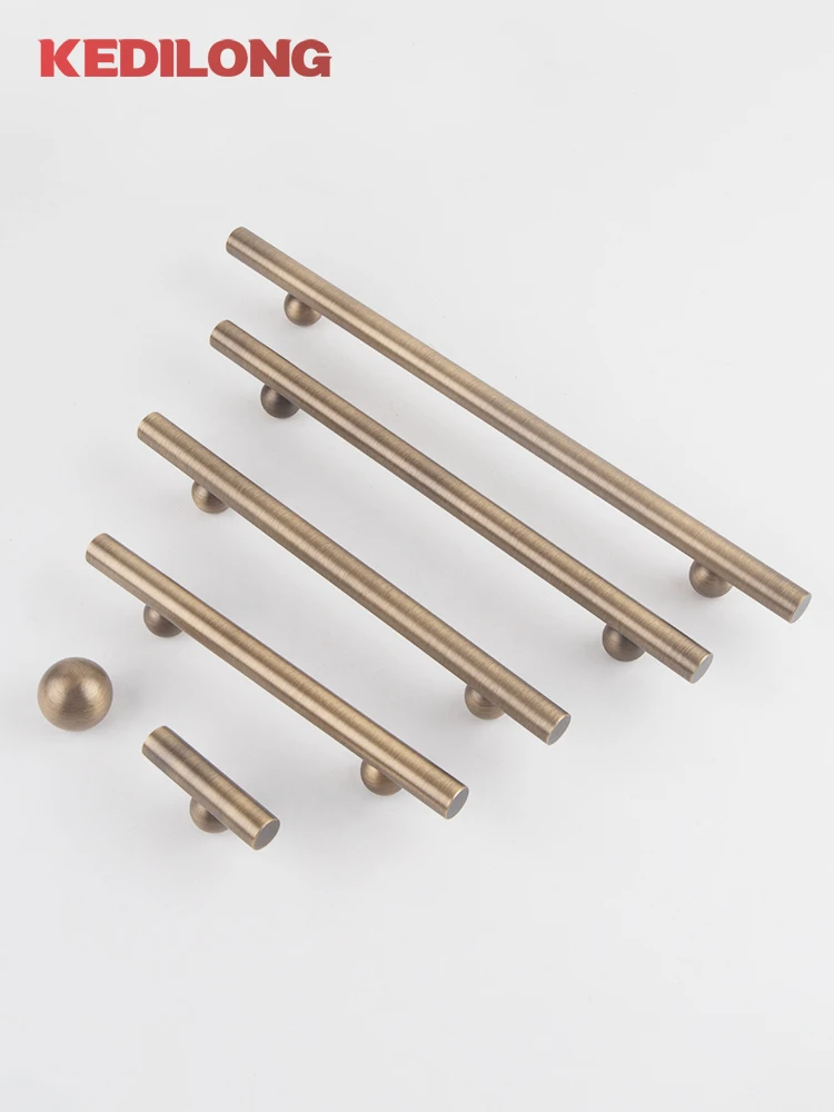 KEDLO Solid Brass French Surface Cabinet Drawer Gold Handle Modern European Ball Base Antique BrassLong Handle