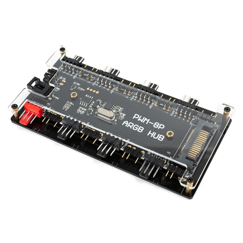 Вентиляторный концентратор ARGB PWM с беспроводным пультом дистанционного управления, 8 вентиляторами PWM и 8 разъемами ARGB для
