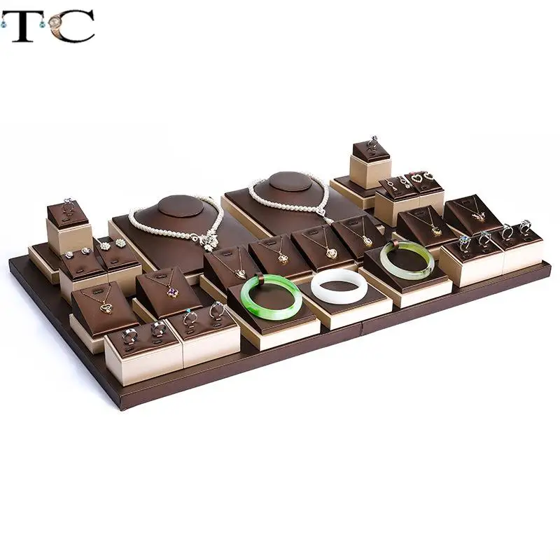 Jewelry Display Props Brushed Leather Brown Ring Earrings Display Rack Necklace Pendant Bracelet Storage Rack