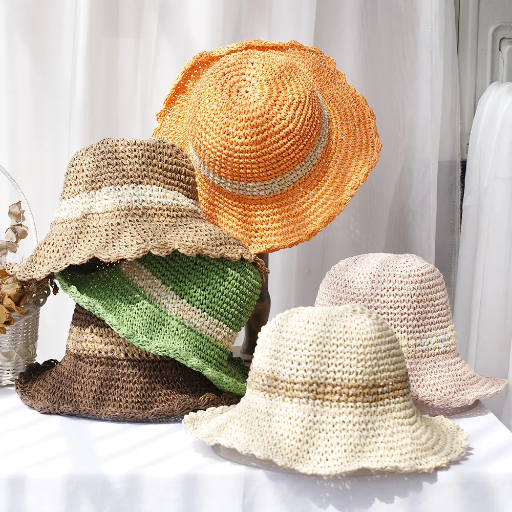 2024 New fashion Style  Bucket Hats Foldable Sun Crochet Hat For Beach, Travel And Vacation handmade straw hat