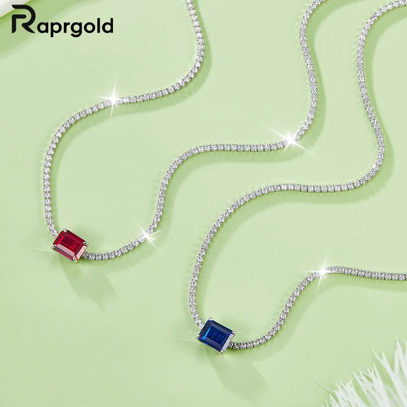 

RAPRGOLD Lab Grown Gemstone Tennis Necklace for Women Sapphire Ruby Necklace for Women S925 Sterling Silver Chain Fine Jewelry