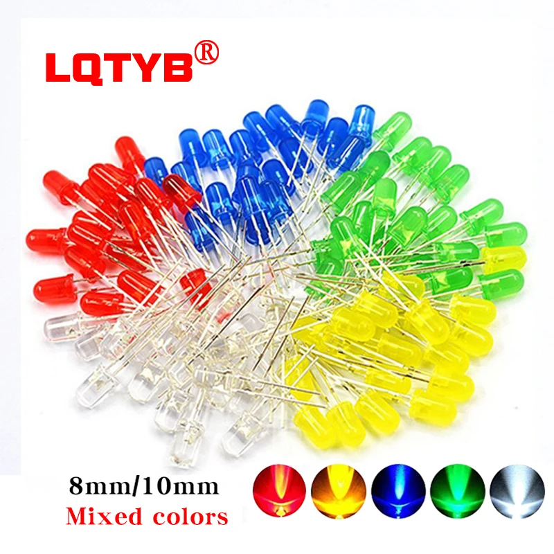 100/500/100pcs F8-F10 Super Bright single light-emitting diode 8-10mm LED red-green-blue-yellow-white hybrid